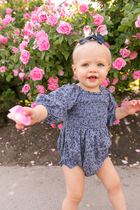 Baby Madeline Romper in Navy