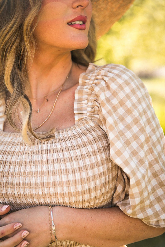 Madeline Dress in Tan Gingham - FINAL SALE-Adult