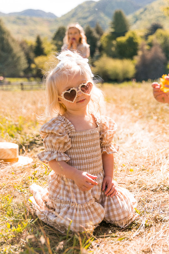 Mini Madeline Dress in Tan Gingham