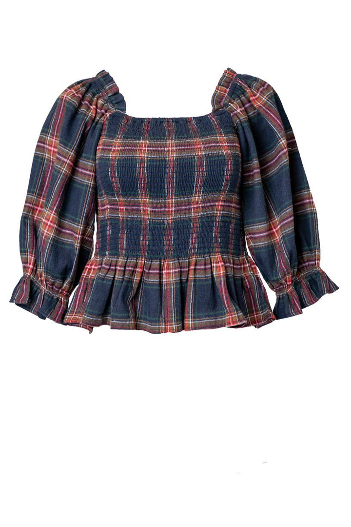 Madeline Top in Navy Plaid - FINAL SALE-Adult