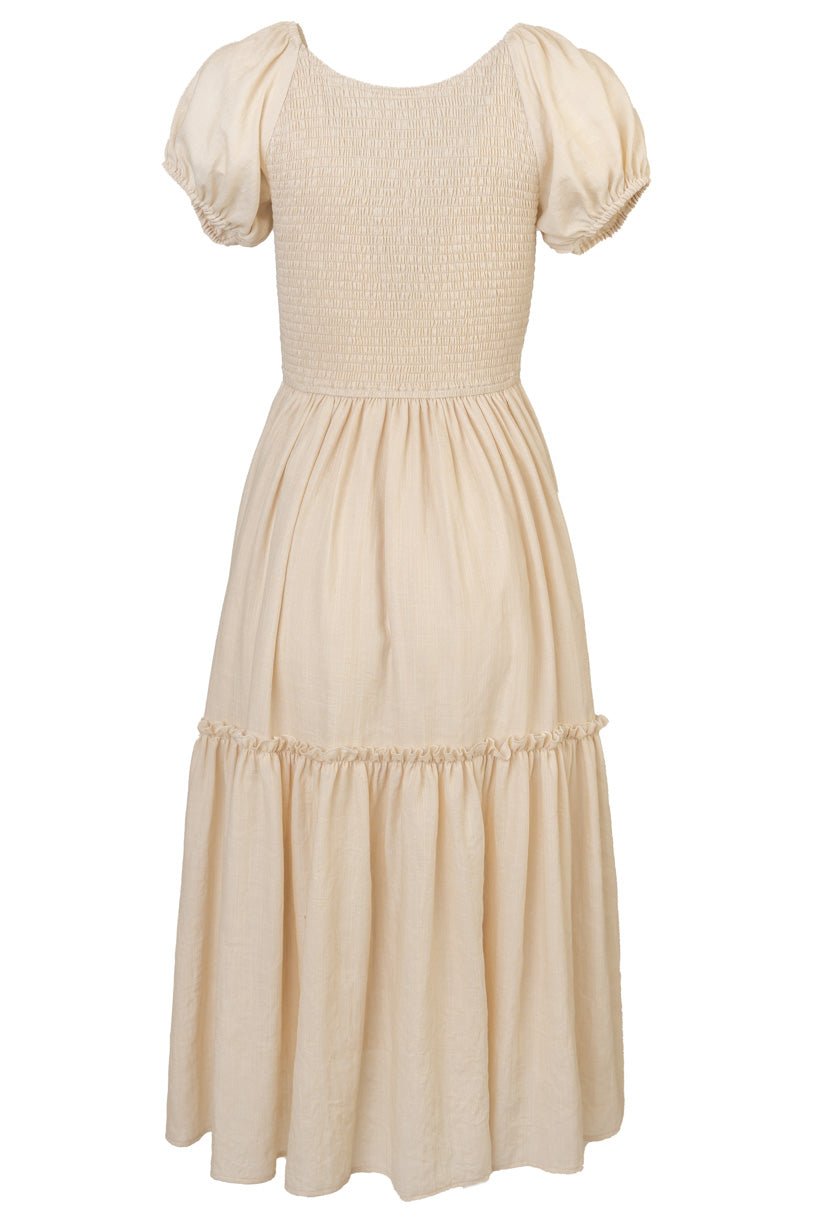 Sienna Midi Smocked Everyday Dress in Cream – Ivy City Co