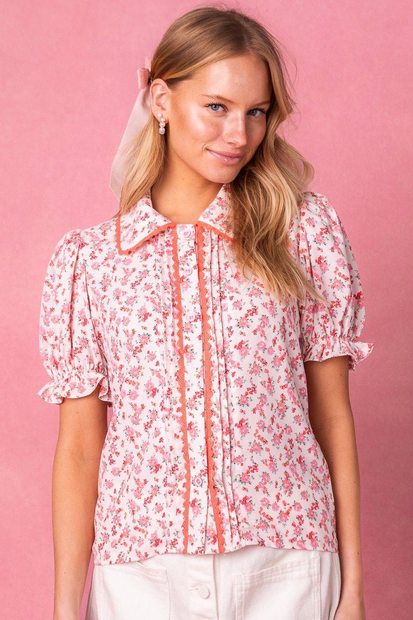 Sophia Blouse in Coral Floral - FINAL SALE