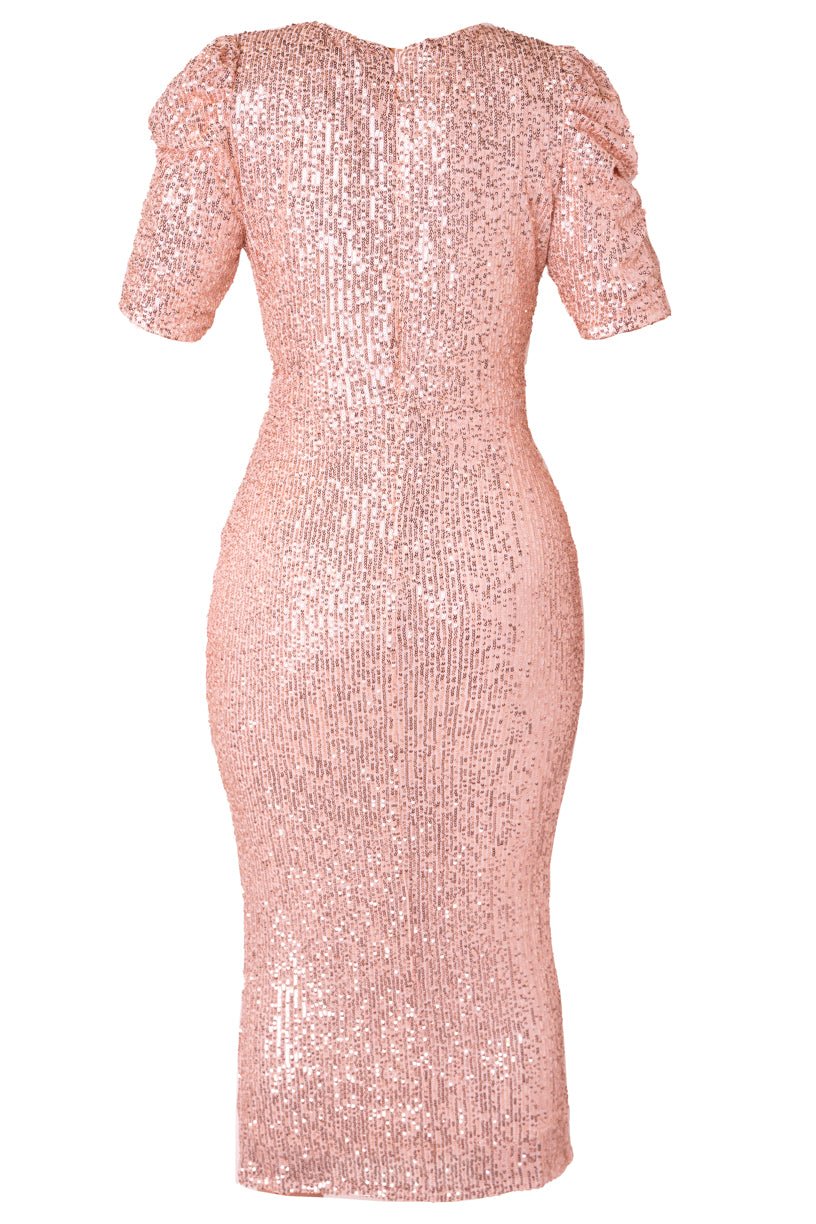 Stardust Long Sleeve Sequin Dress Rose Gold Pink Sparkly Birthday Mini –  Runway Goddess