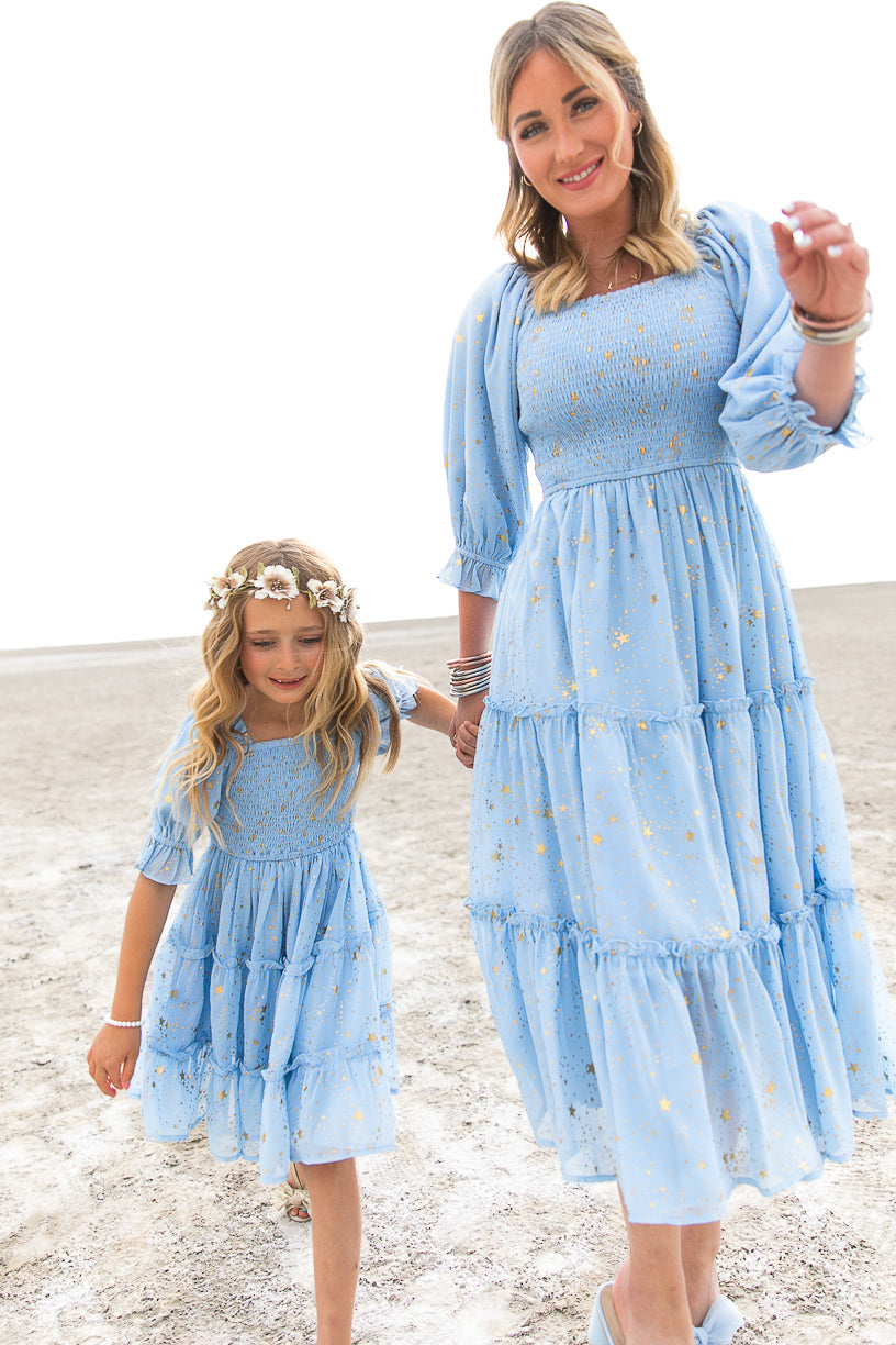 Mini Starry Nights Dress in Baby Blue