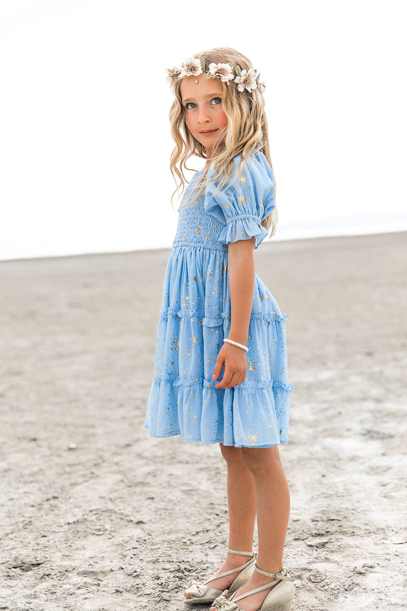 Mini Starry Nights Dress in Baby Blue
