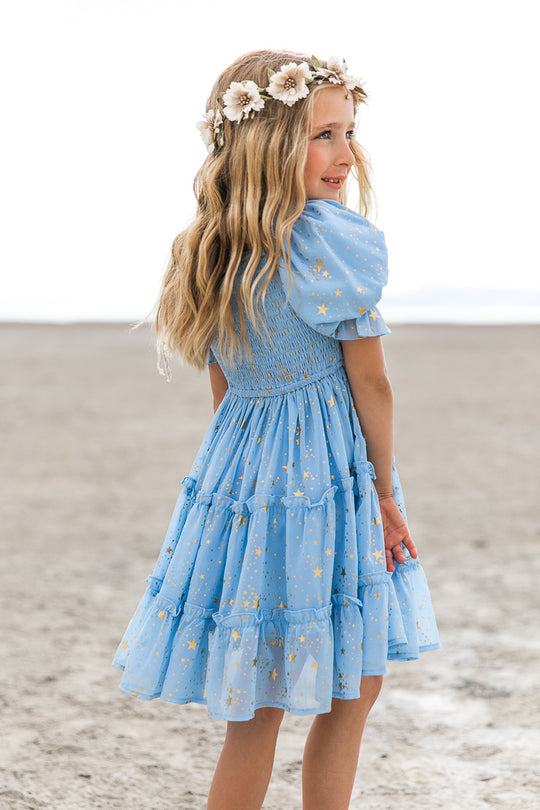 Mini Starry Nights Dress in Baby Blue