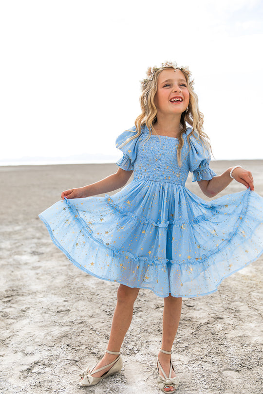 Mini Starry Nights Dress in Baby Blue