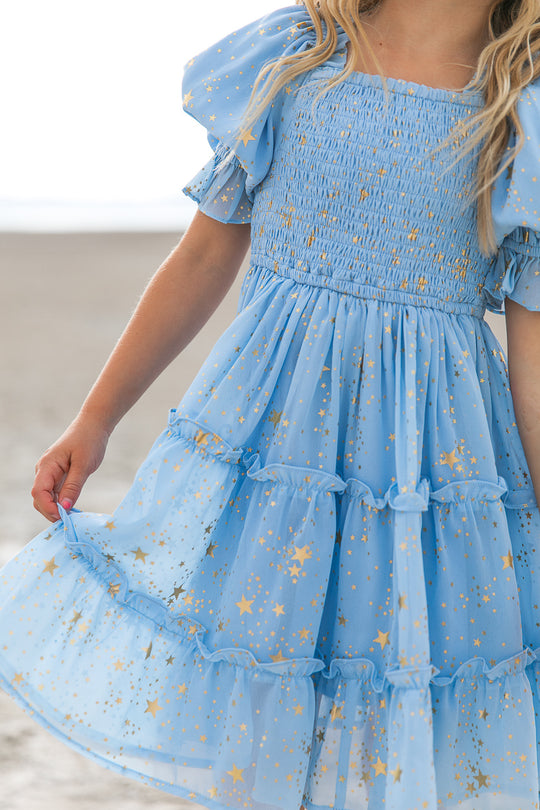 Mini Starry Nights Dress in Baby Blue