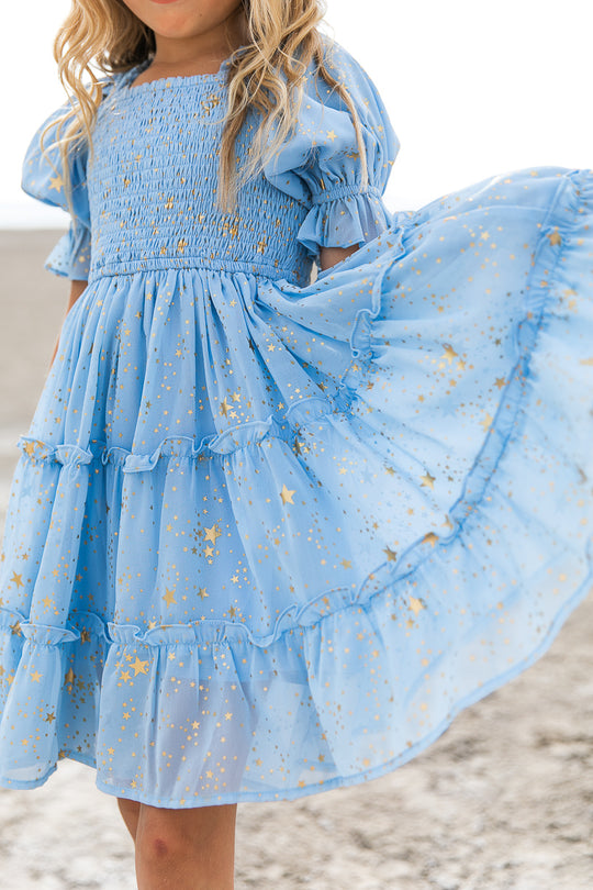 Mini Starry Nights Dress in Baby Blue