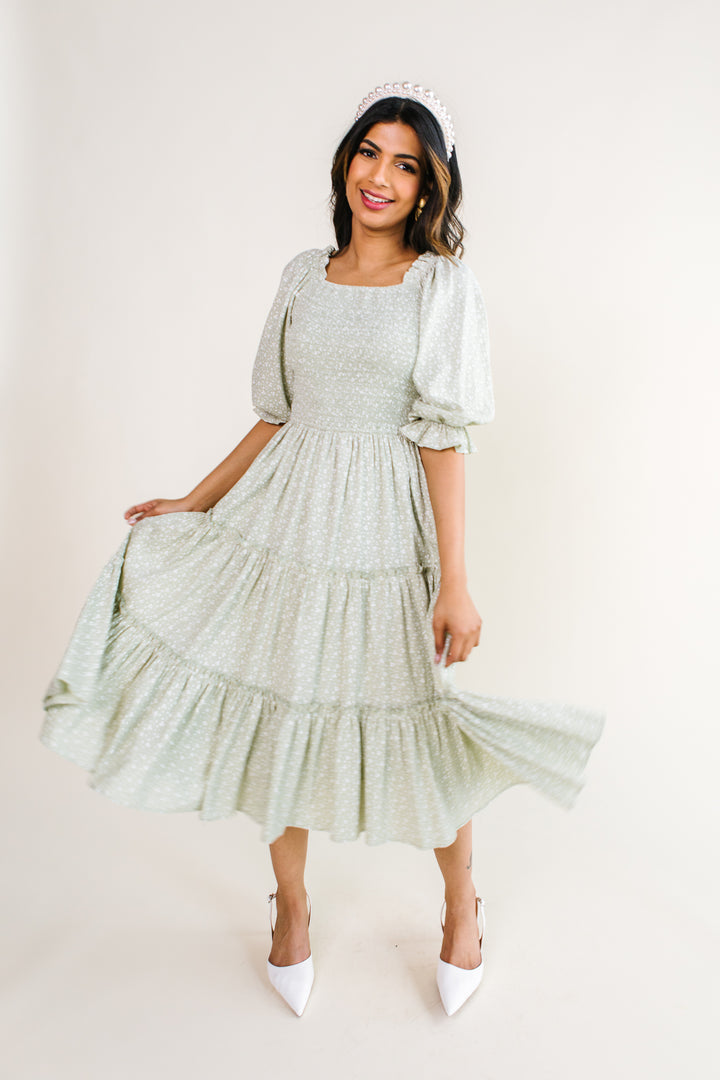 Amber Floral Dress in Green - FINAL SALE