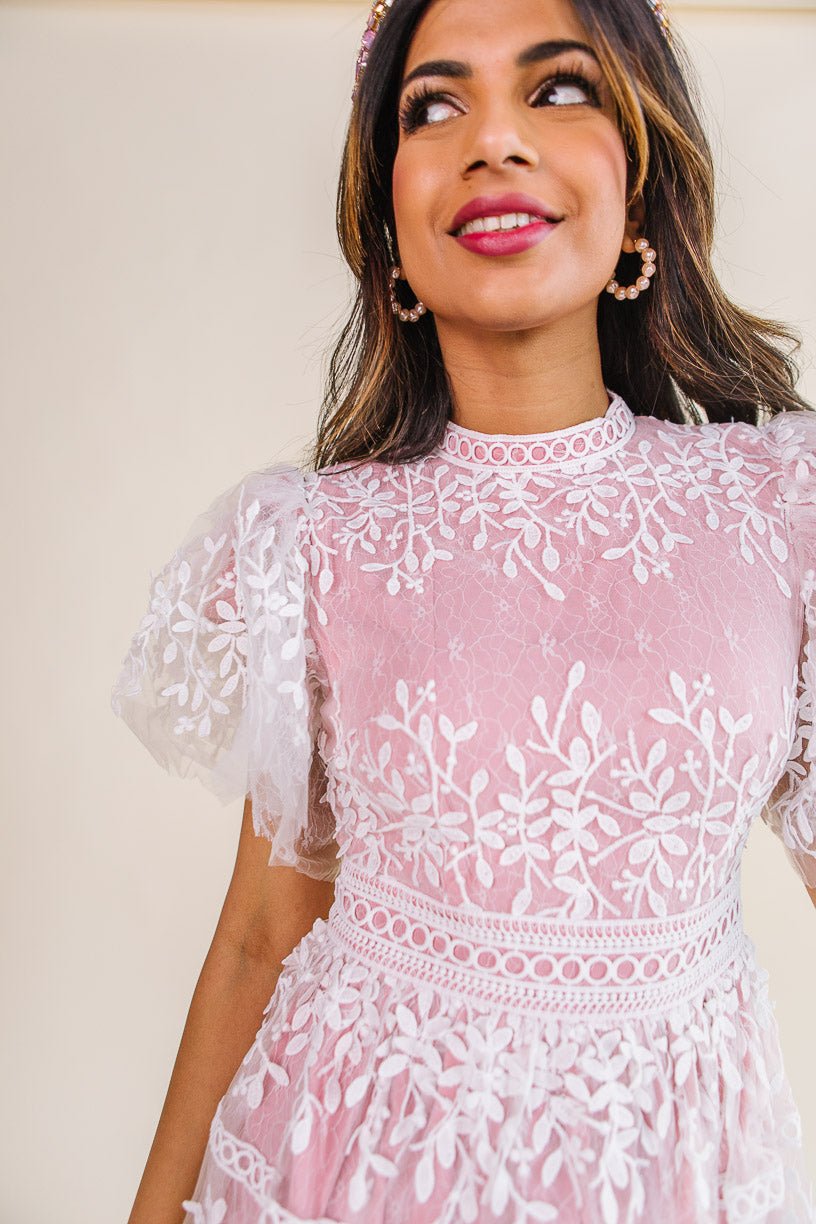 Sicily Dress with Flutter Sleeves in Pink - FINAL SALE