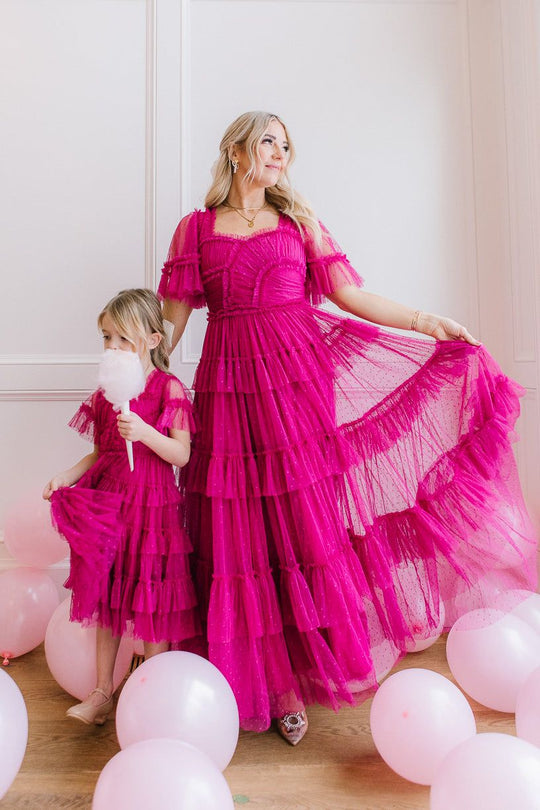 Whimsical Dress with Sweetheart-Neck in Fuchsia - FINAL SALE-Adult