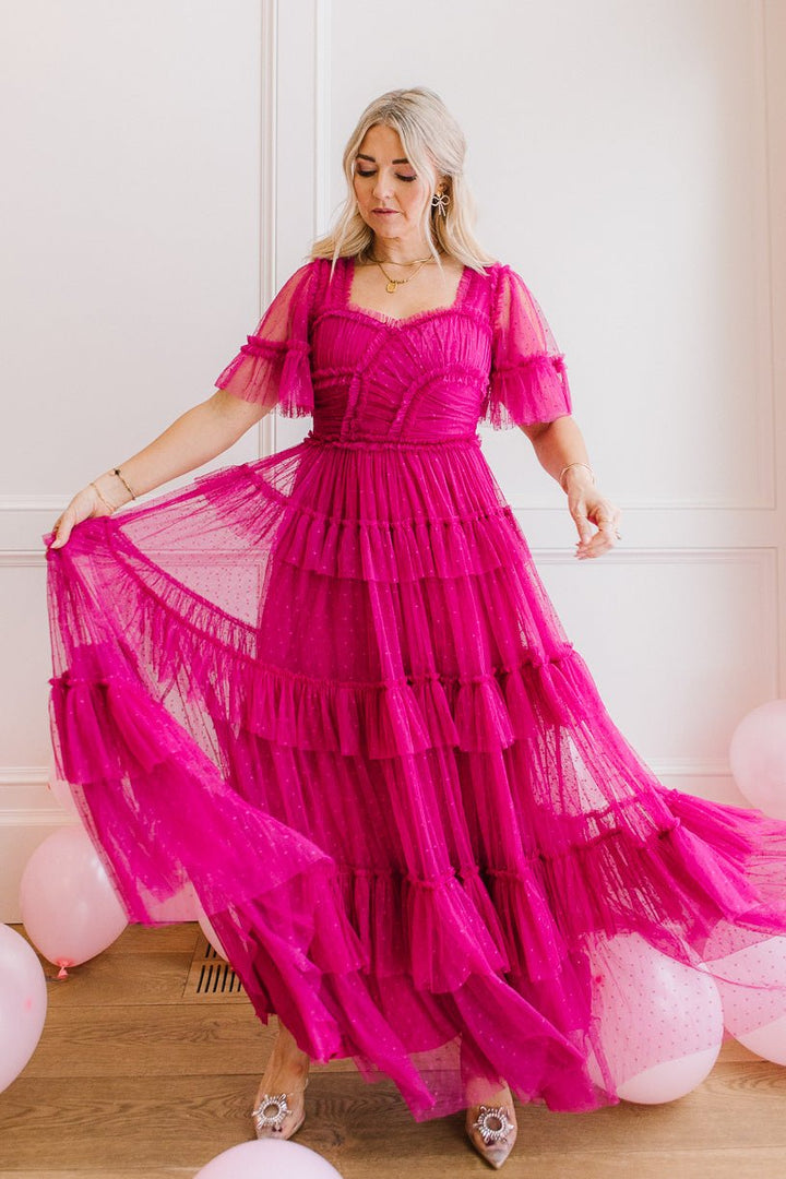 Whimsical Dress with Sweetheart-Neck in Fuchsia - FINAL SALE-Adult
