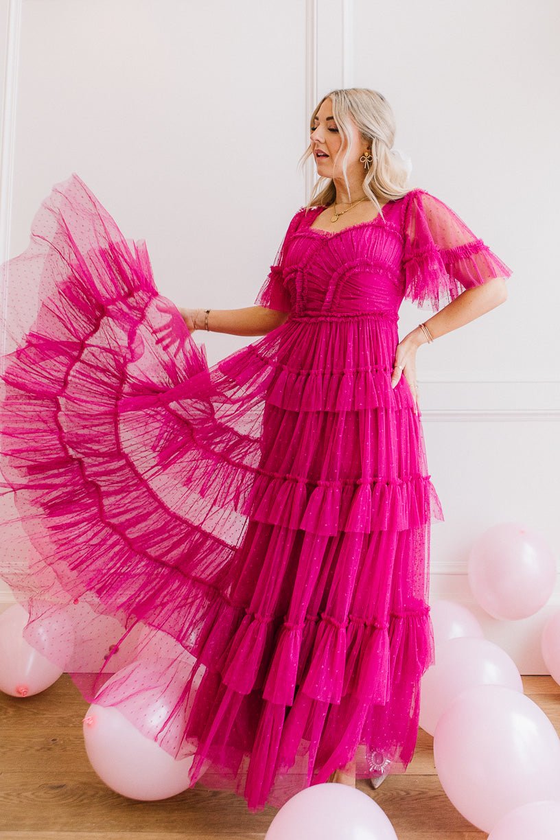 Whimsical Dress with Sweetheart-Neck in Fuchsia - FINAL SALE-Adult