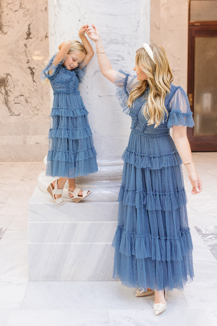 Mini Maxi Whimsical Dress in Slate Blue - FINAL SALE