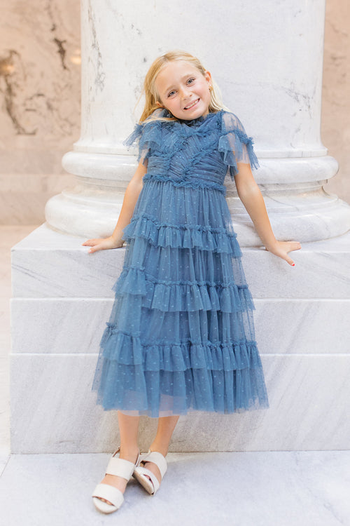 Mini Maxi Whimsical Dress in Slate Blue - FINAL SALE