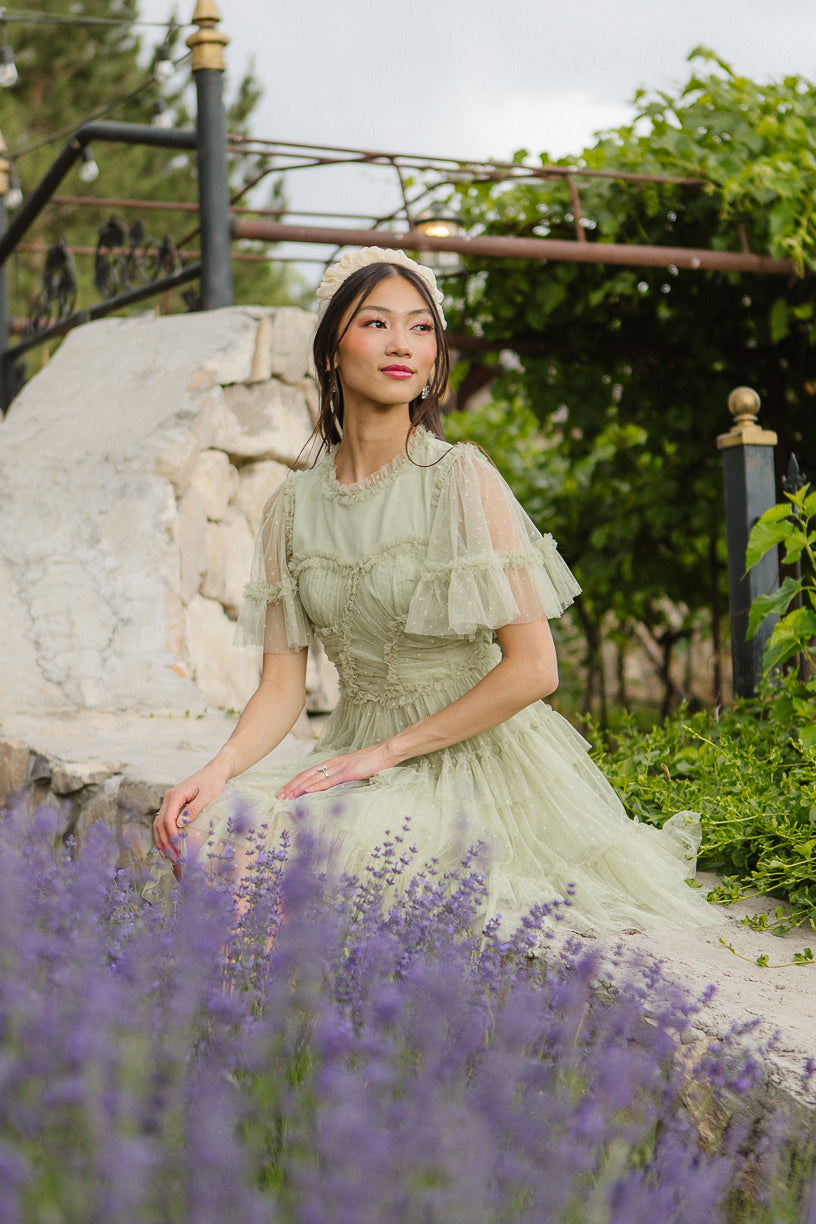 Short Whimsical Dress in Sage - FINAL SALE