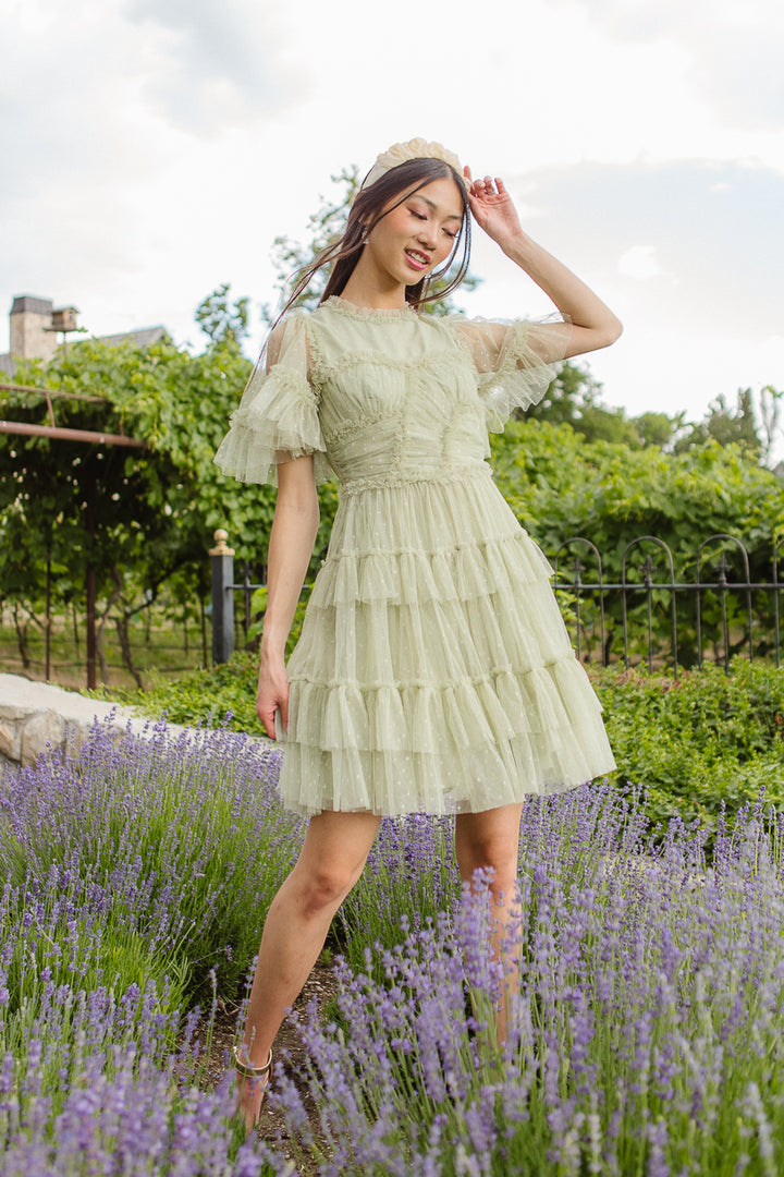 Short Whimsical Dress in Sage - FINAL SALE